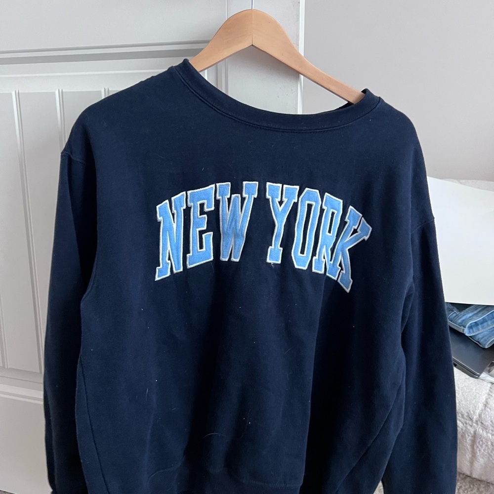 Blue Crew Neck Sweater with New York Design